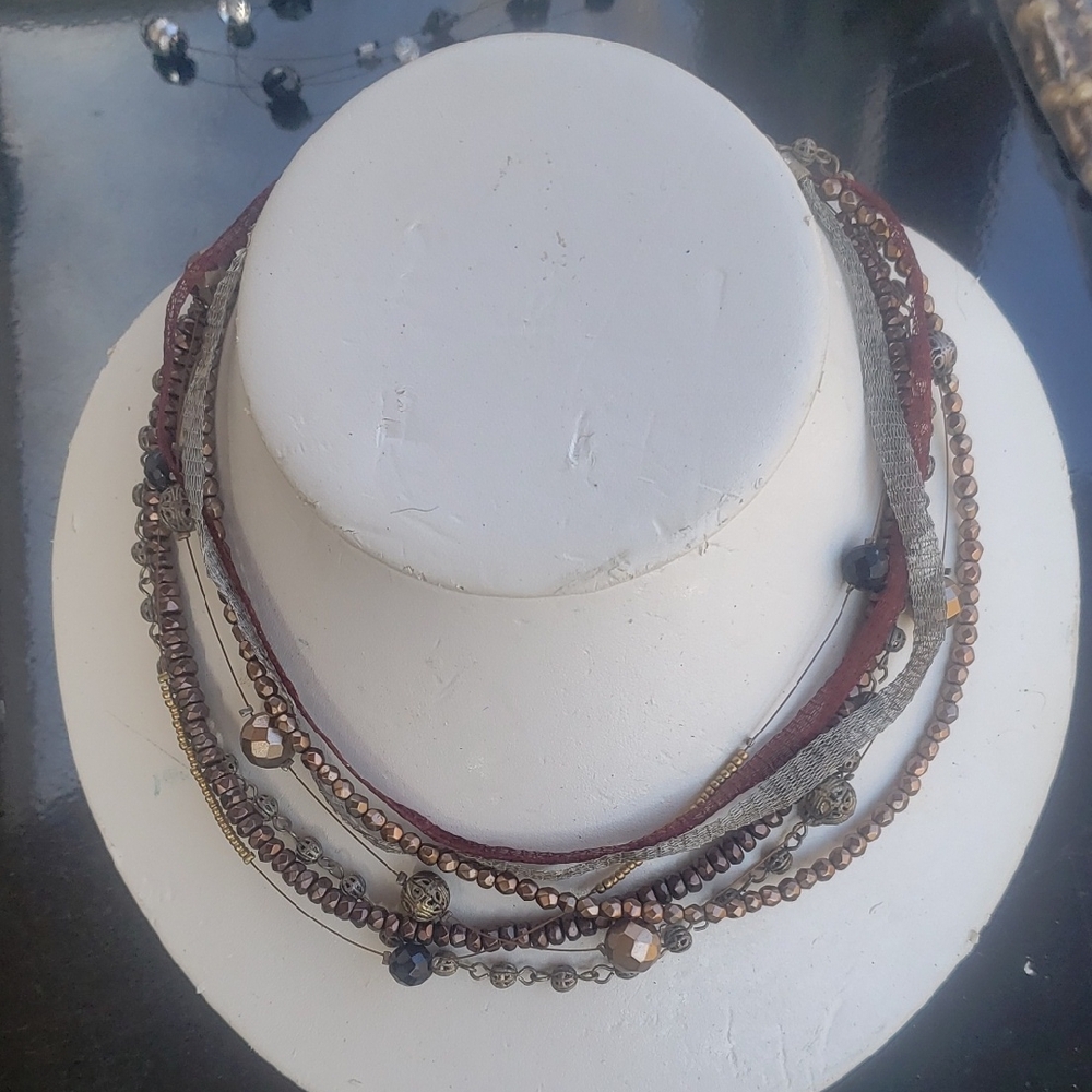 Chico's Elegant Brown and Gold Layered Necklace